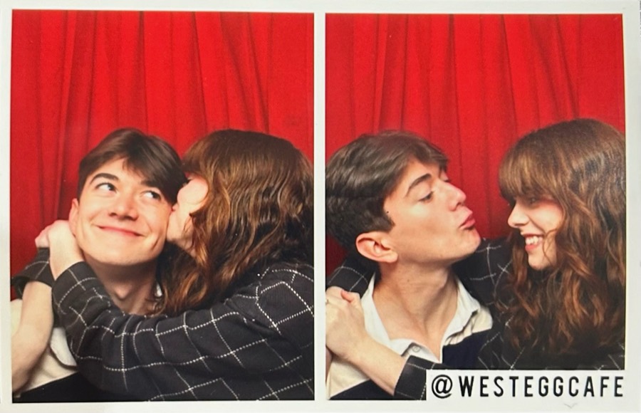 A photobooth strip of Elizabeth and Nicholas at West Egg Cafe in Atlanta.